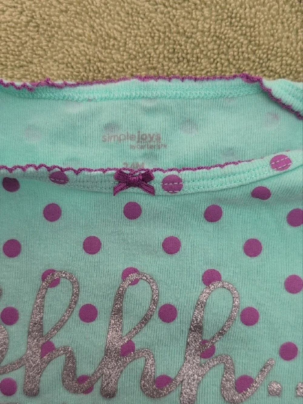 Girls' Aqua Polka Dot Pajama Set with Pink Glitter Text